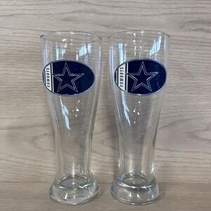 2 NFL Dallas Cowboys Pilsner Pewter Beer Glass Great American Pro Logo USA 16 Oz